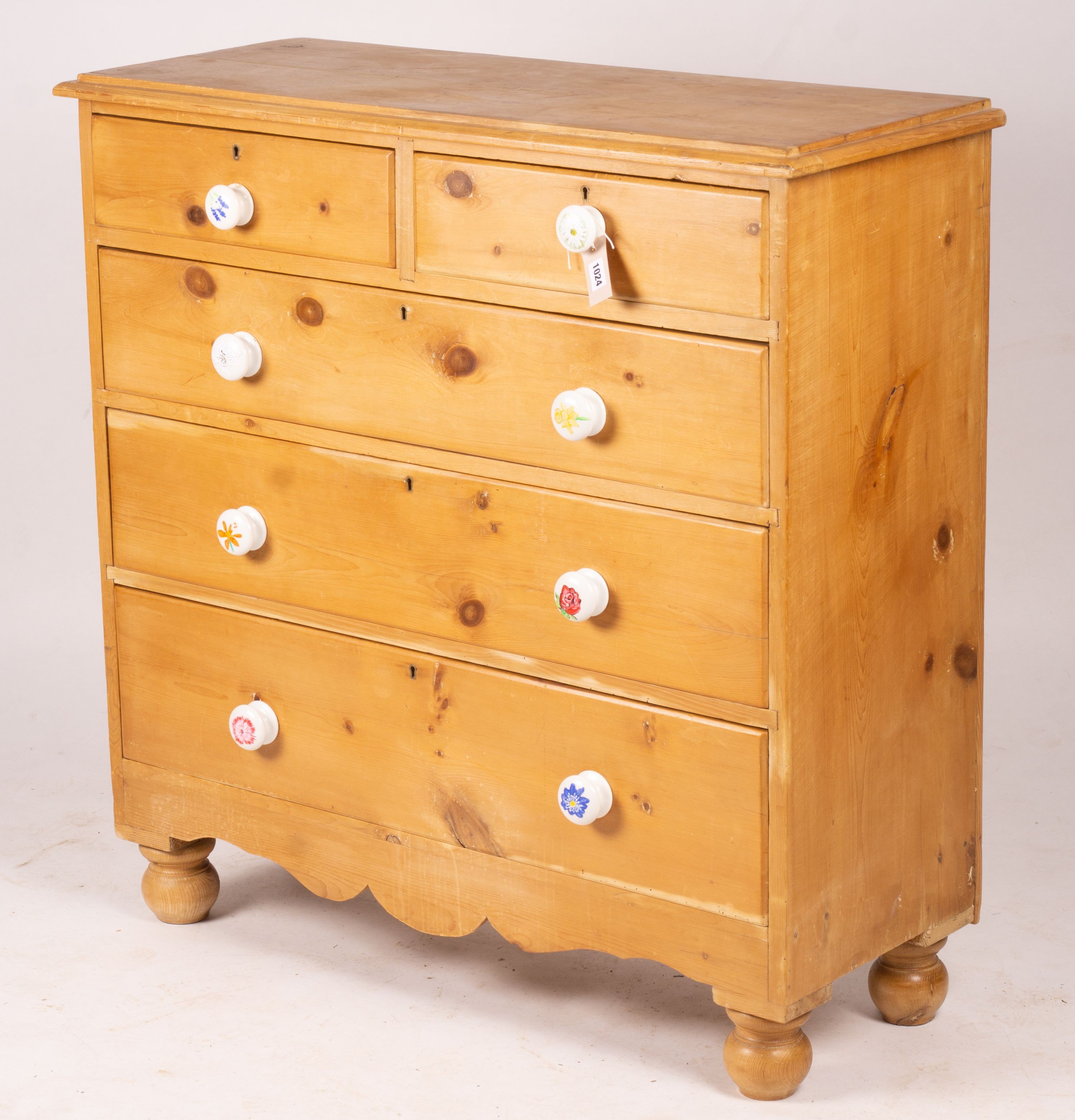A Victorian pine chest of drawers, width 106cm, depth 41cm, height 106cm